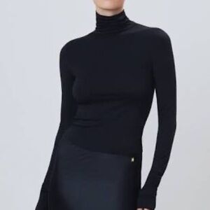 T by Alexander Wang Ribbed Turtleneck Long Sleeve Sweater Black Wool Blend Sz M